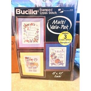 Vintage Bucilla Stamped Cross-Stitch Multi Valu-Pak Home & Heart Samplers 64183
